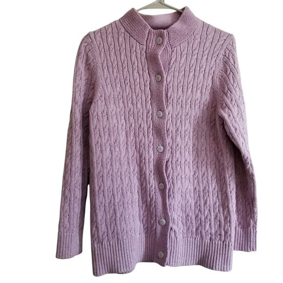 L.L. Bean Womens Cardigan Sweater M Purple Cotton Cable Knit Button Cottagecore - Picture 1 of 8